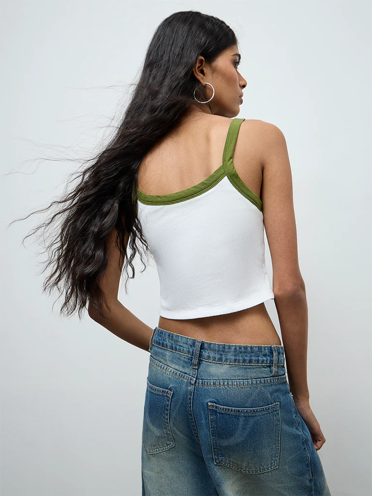 Nuon White Ribbed-Textured Cotton Top - Image 4