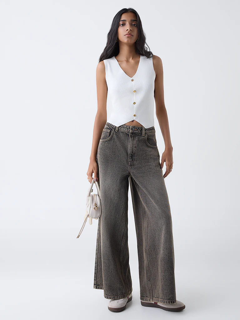 Nuon White Ribbed Top - Image 2