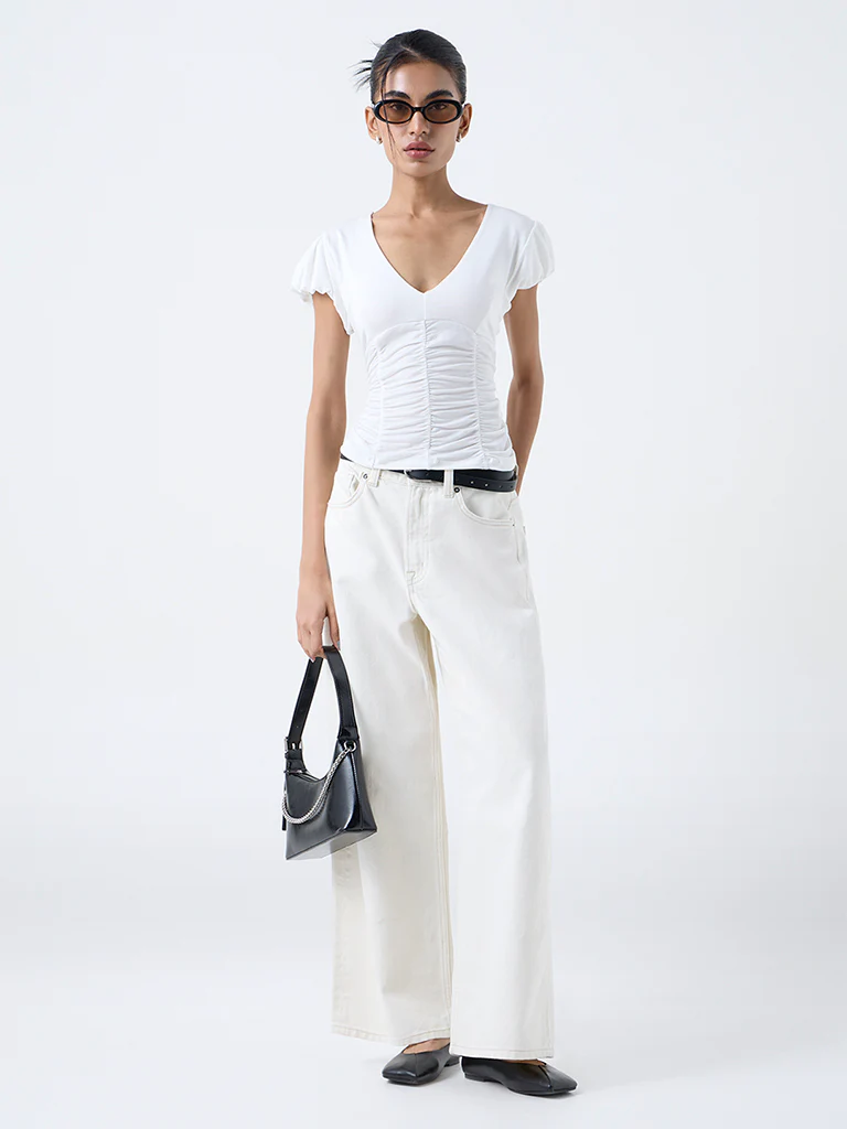 Nuon White Ruched Top - Image 2