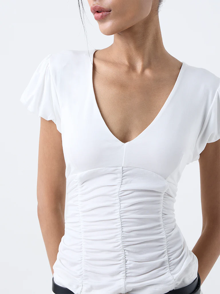 Nuon White Ruched Top - Image 3