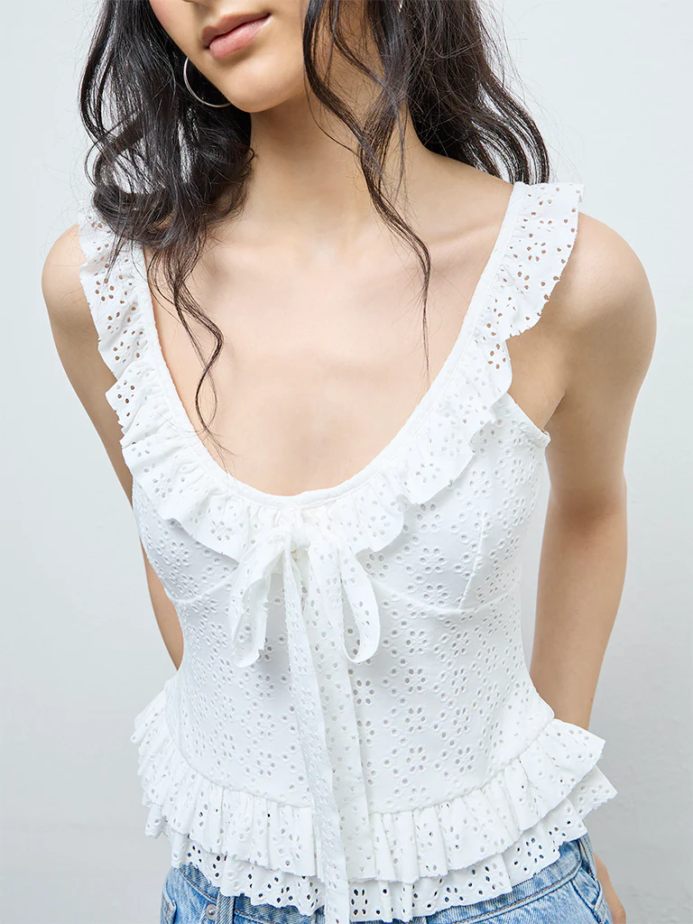Nuon White Schiffli Embroidered Top - Image 3