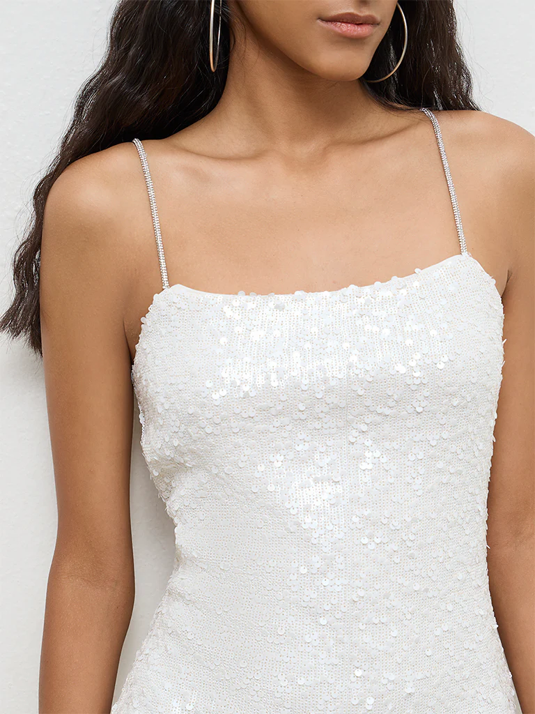 Nuon White Sequin Embellished Bodycon Dress - Image 3