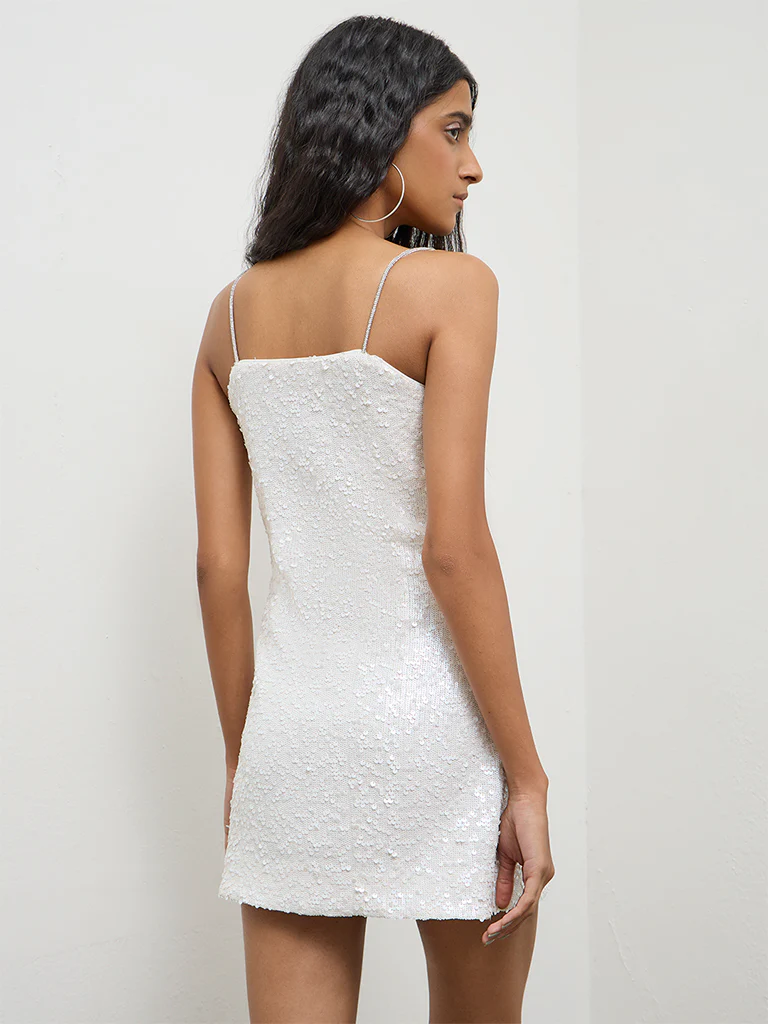 Nuon White Sequin Embellished Bodycon Dress - Image 4