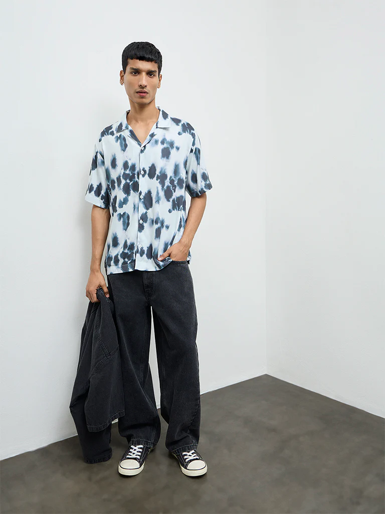 Nuon White Smudge Printed Relaxed-Fit Shirt - Image 2