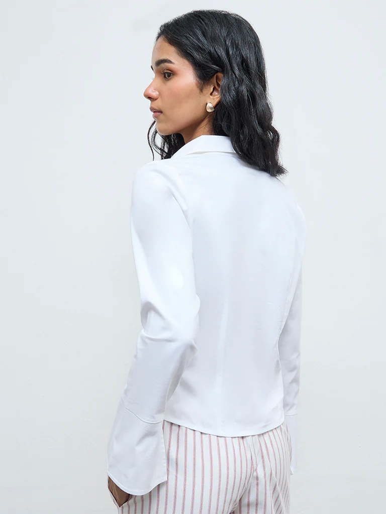 Nuon White Solid Cotton Blouse - Image 4