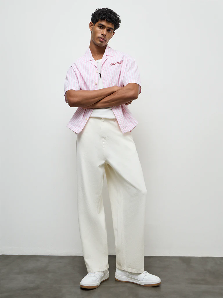 Nuon White Solid Relaxed-Fit Mid-Rise Jeans