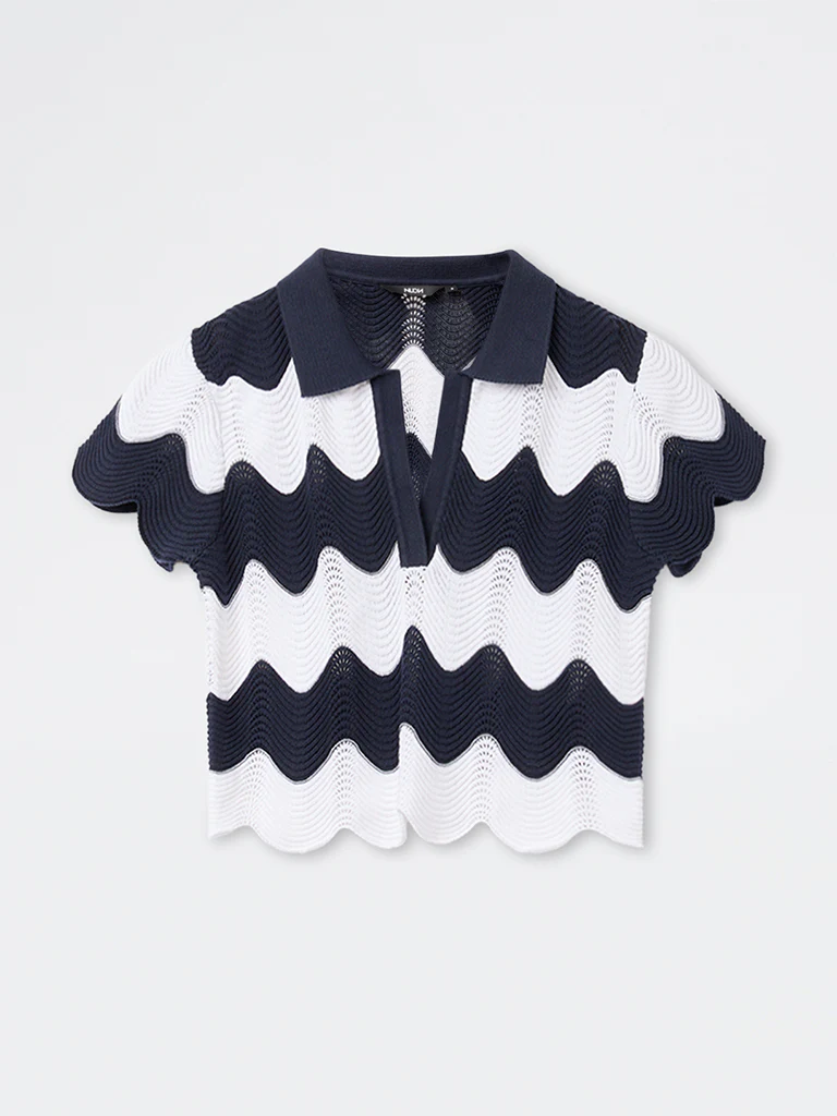 Nuon White Striped Knitted Cotton-Blend Top - Image 4