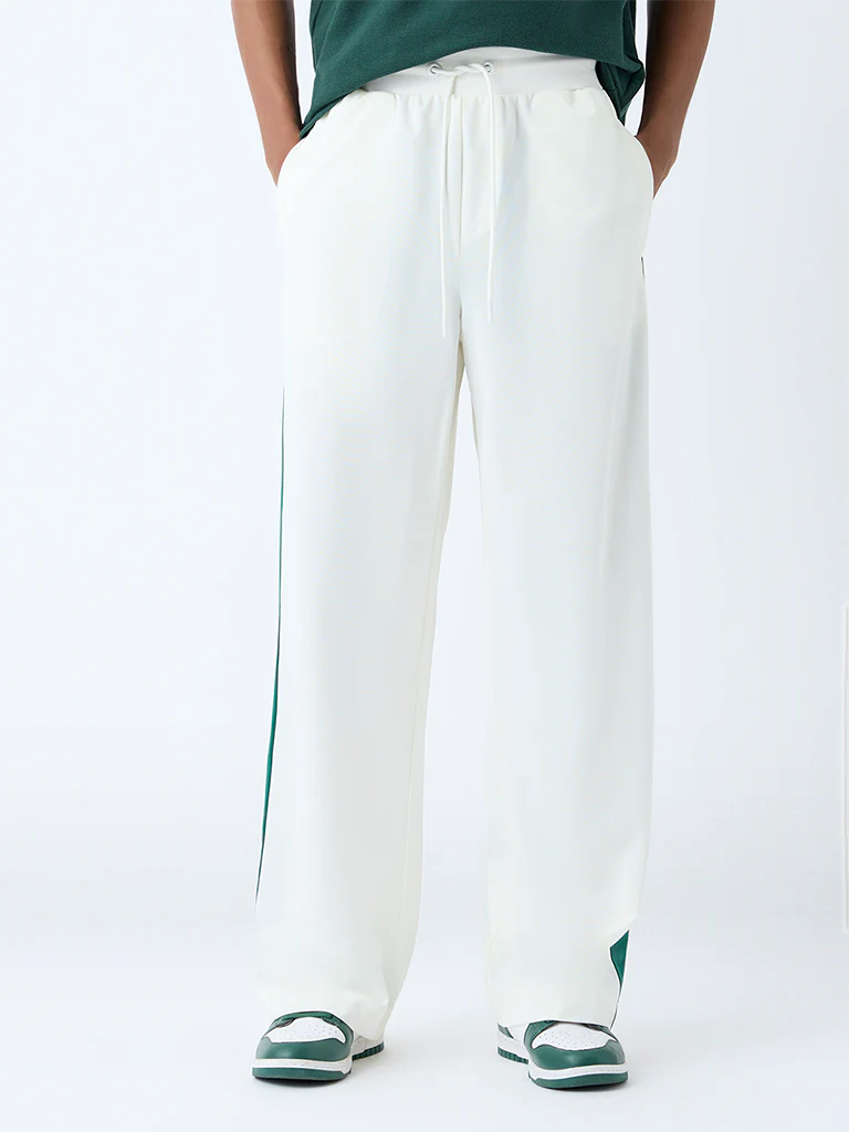 Nuon White Striped Relaxed-Fit Mid-Rise Pants - Image 3