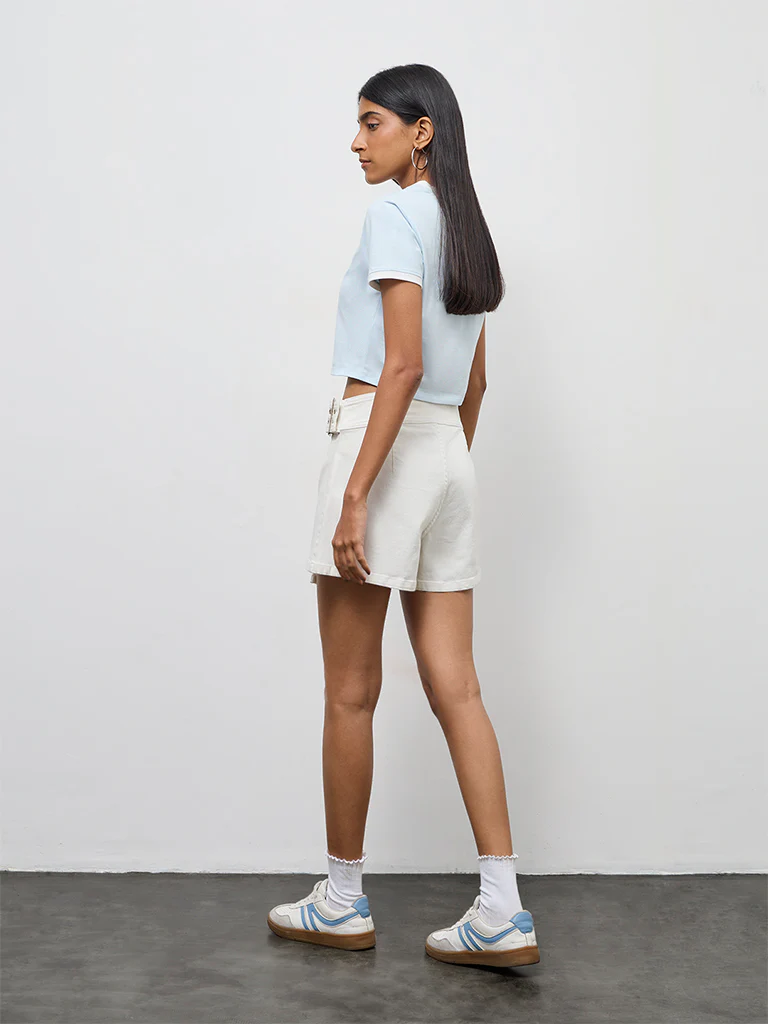 Nuon White Stud Detailed High-Rise Denim Skorts - Image 4