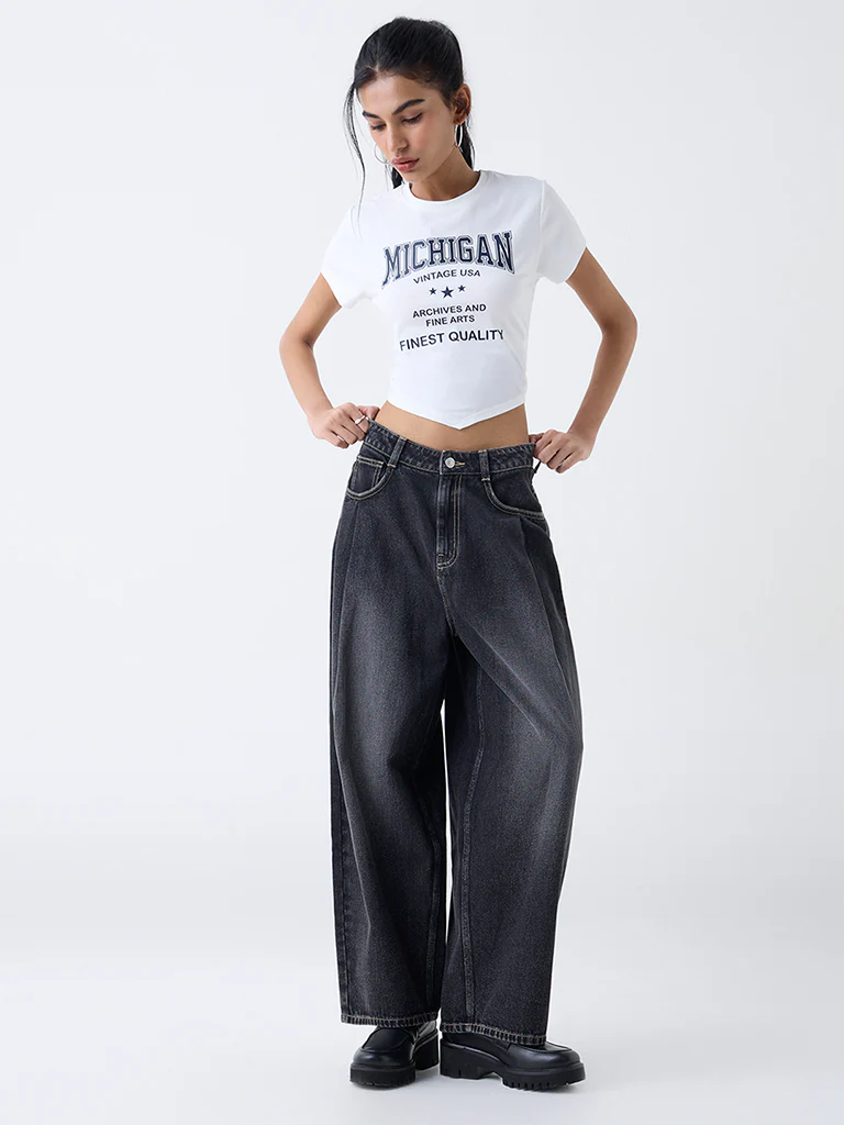 Nuon White Text Pattern Cotton-Blend T-Shirt - Image 2