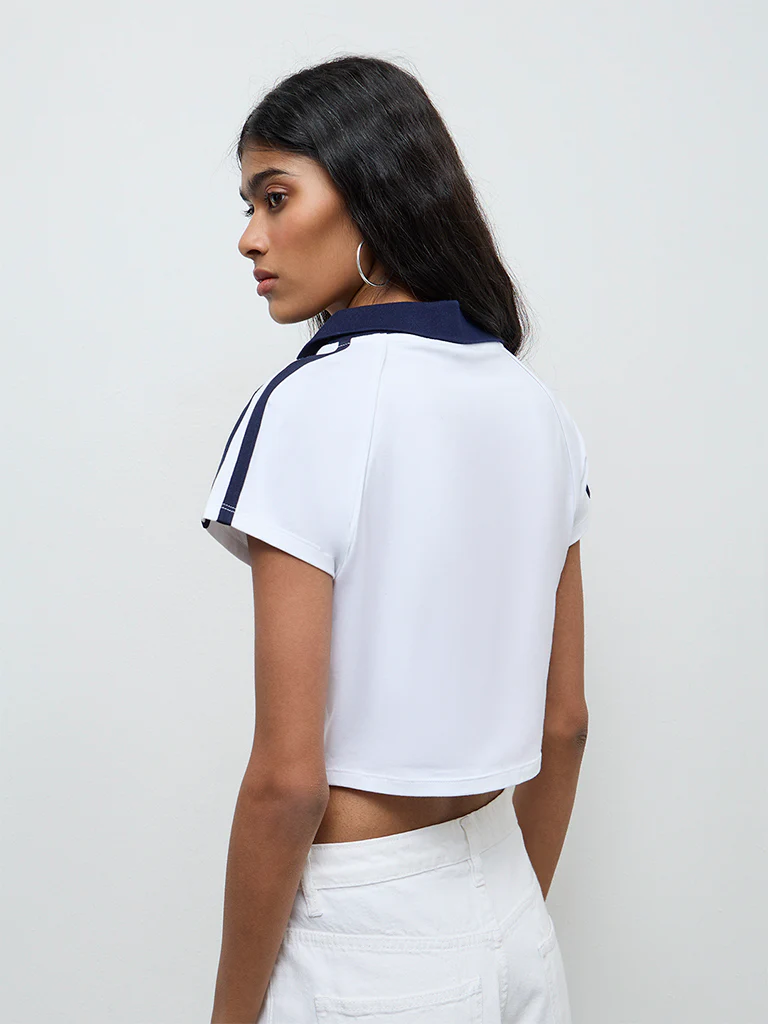 Nuon White Text Printed Cotton-Blend T-Shirt - Image 4