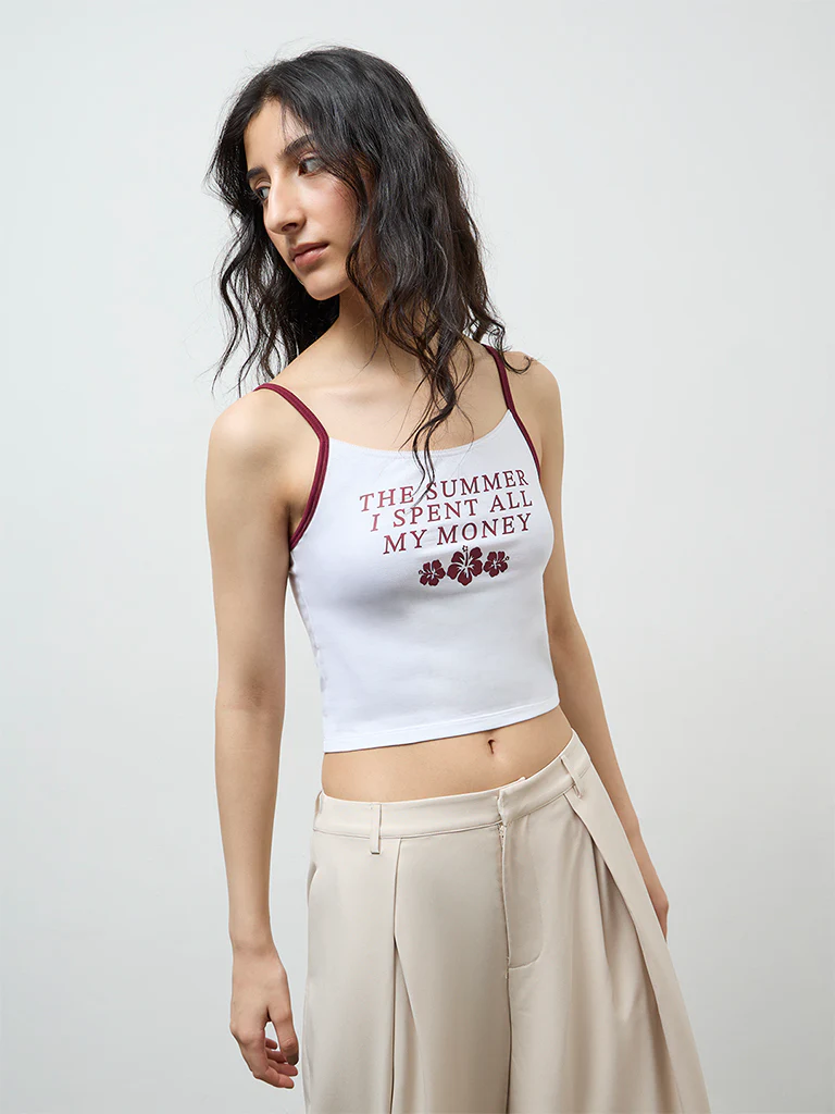Nuon White Text-Printed Cotton-Blend Top