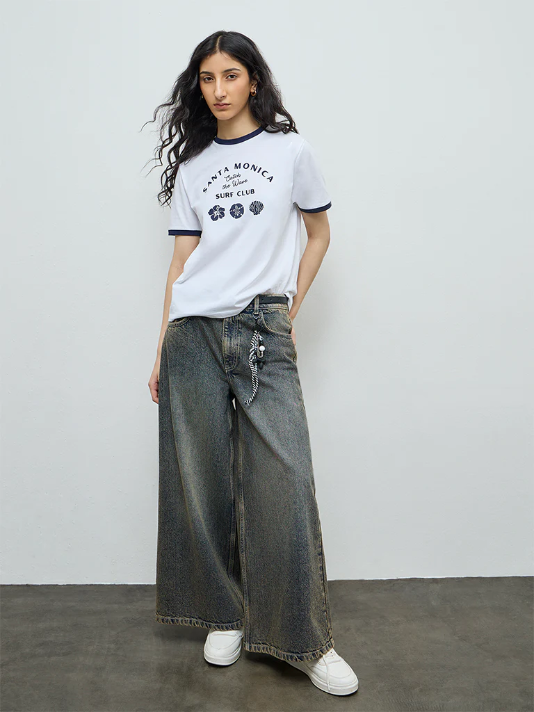 Nuon White Text Printed Cotton T-Shirt - Image 2