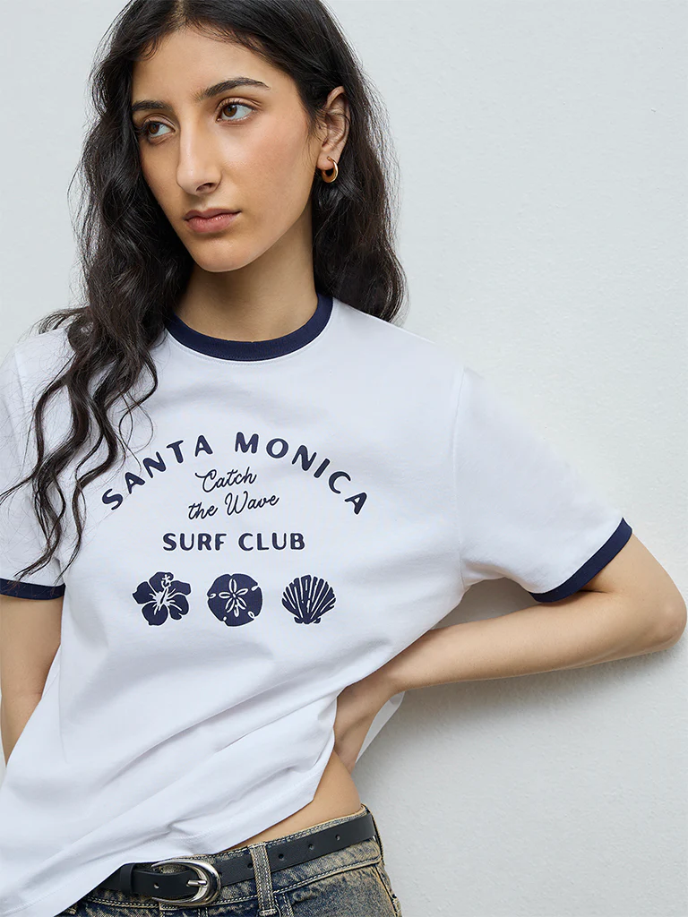 Nuon White Text Printed Cotton T-Shirt - Image 3