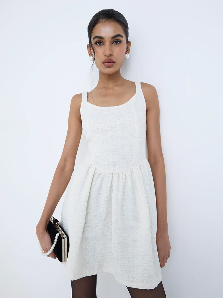 Nuon White Textured A-Line Cotton Dress - Image 2