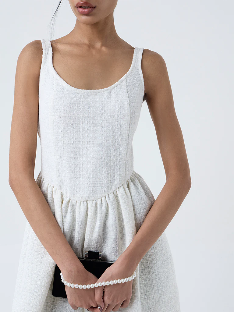 Nuon White Textured A-Line Cotton Dress - Image 3