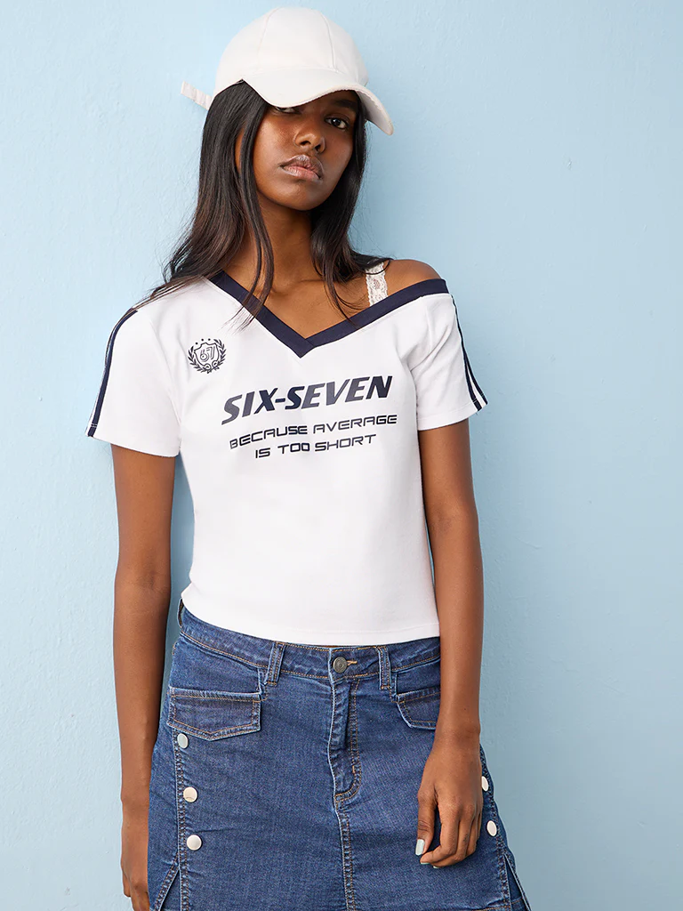 Nuon White Typographic Cotton-Blend T-Shirt - Image 2