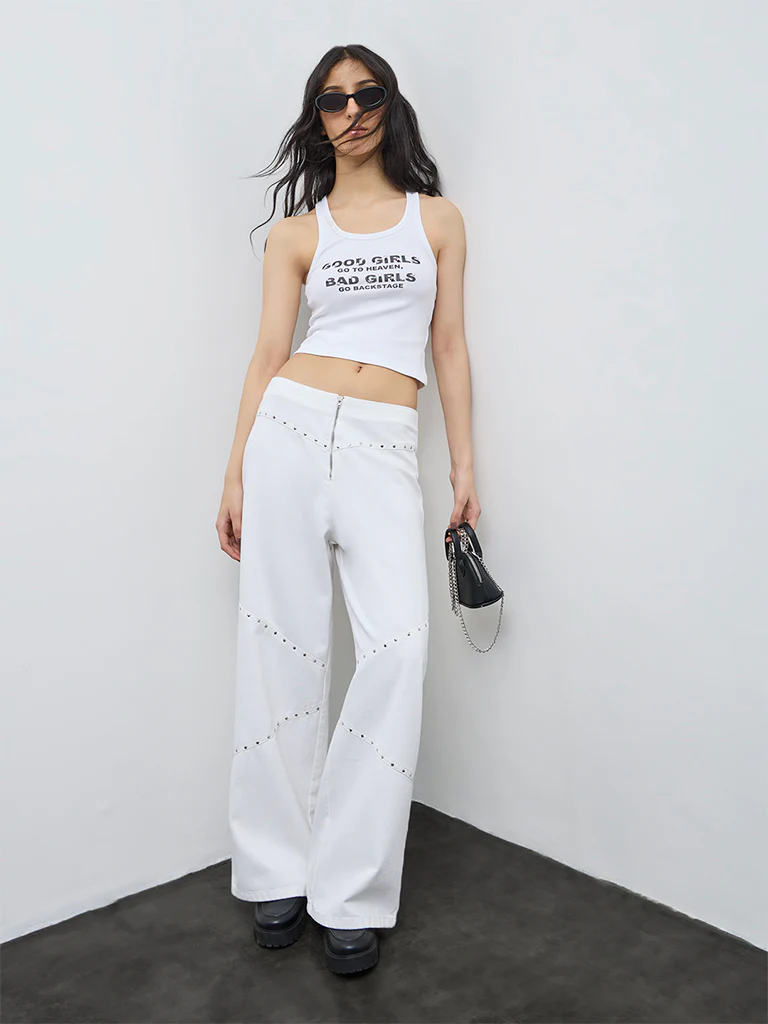 Nuon White Typographic Cotton-Blend Tank Top - Image 3