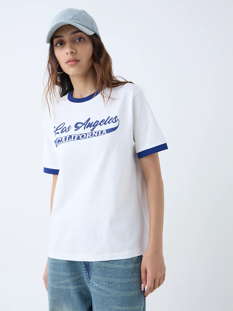 Nuon White Typographic Cotton T-Shirt