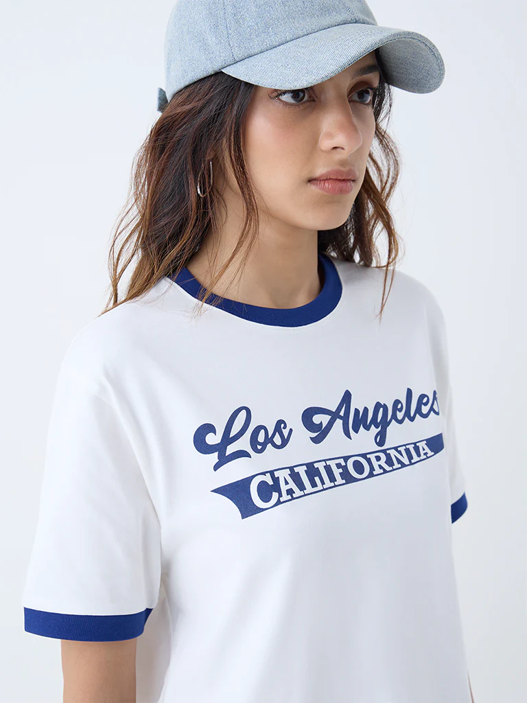 Nuon White Typographic Cotton T-Shirt - Image 3