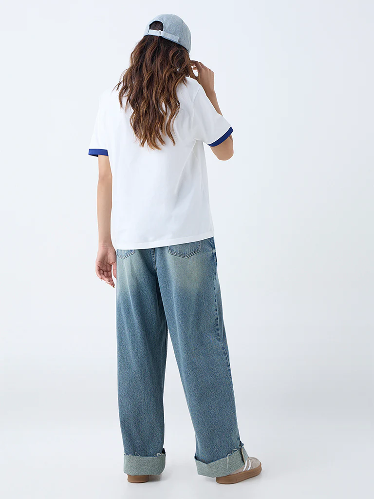 Nuon White Typographic Cotton T-Shirt - Image 4