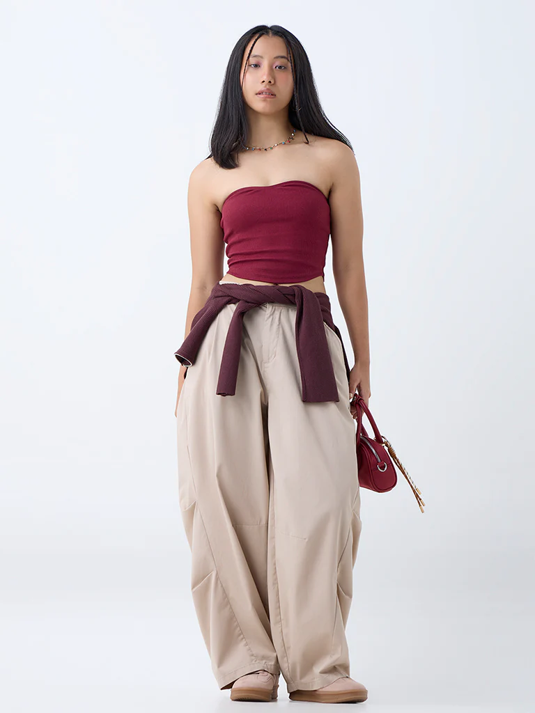 Nuon Wine Ribbed Cotton-Blend Tube Top - Image 2