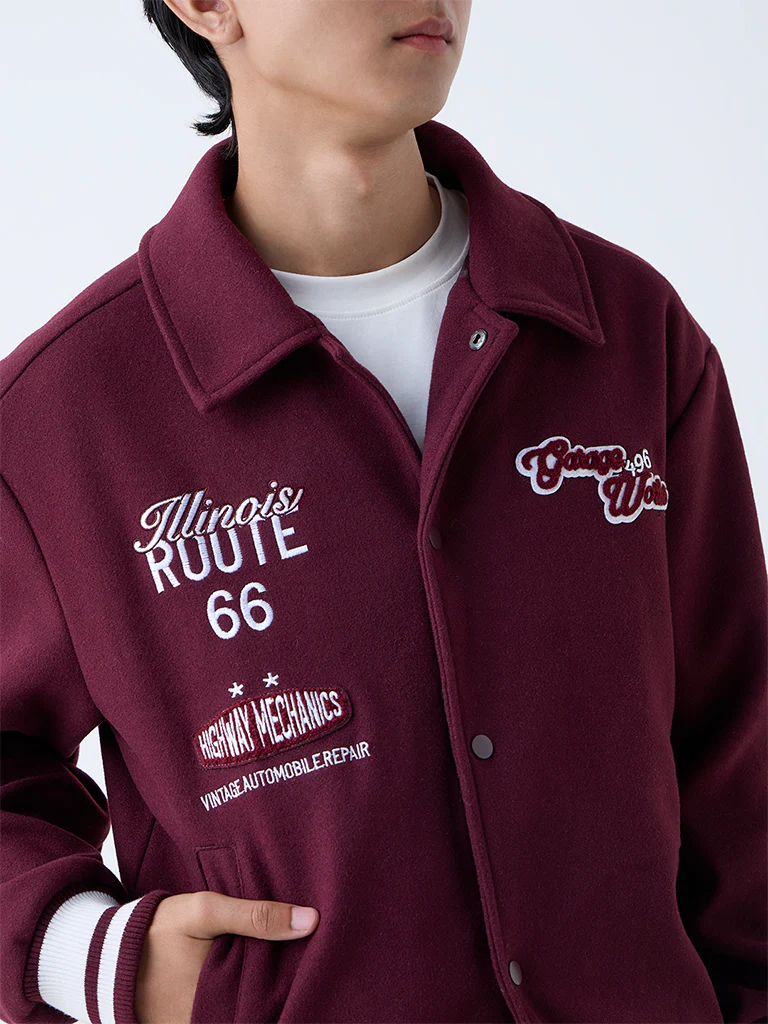 Nuon Wine Typographic Relaxed-Fit Jacket - Image 3