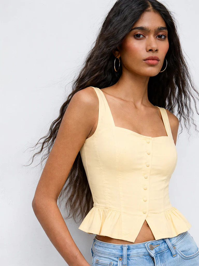 Nuon Yellow Cotton-Blend Top - Image 3
