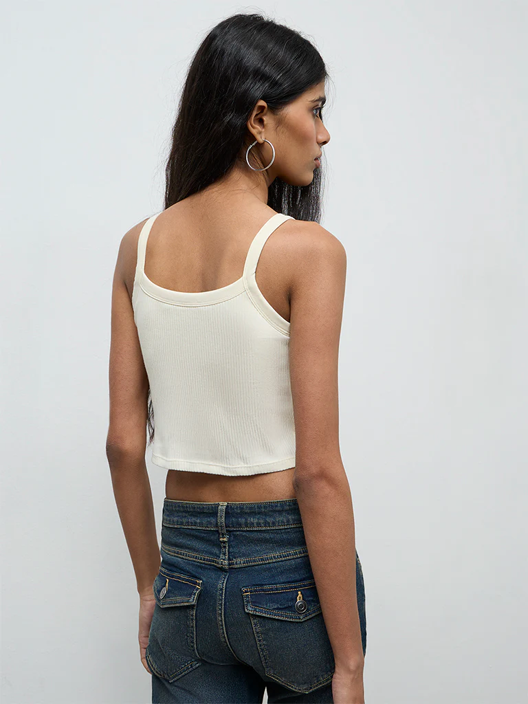 Nuon Yellow Floral Design Cotton Crop Top - Image 4