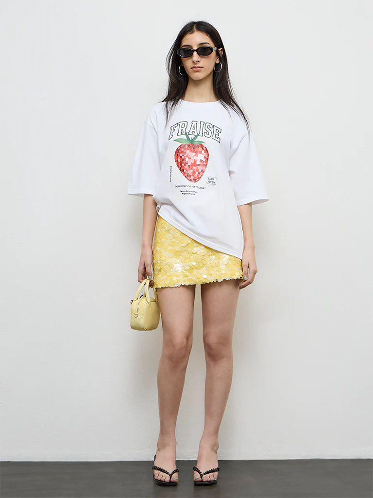 Nuon Yellow Sequin Embellished High-Rise Skirt