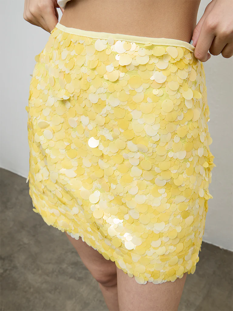Nuon Yellow Sequin Embellished High-Rise Skirt - Image 3