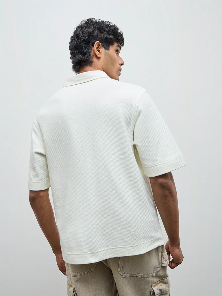 Nuon Yellow Text Design Relaxed-Fit Cotton-Blend Polo T-Shirt - Image 4