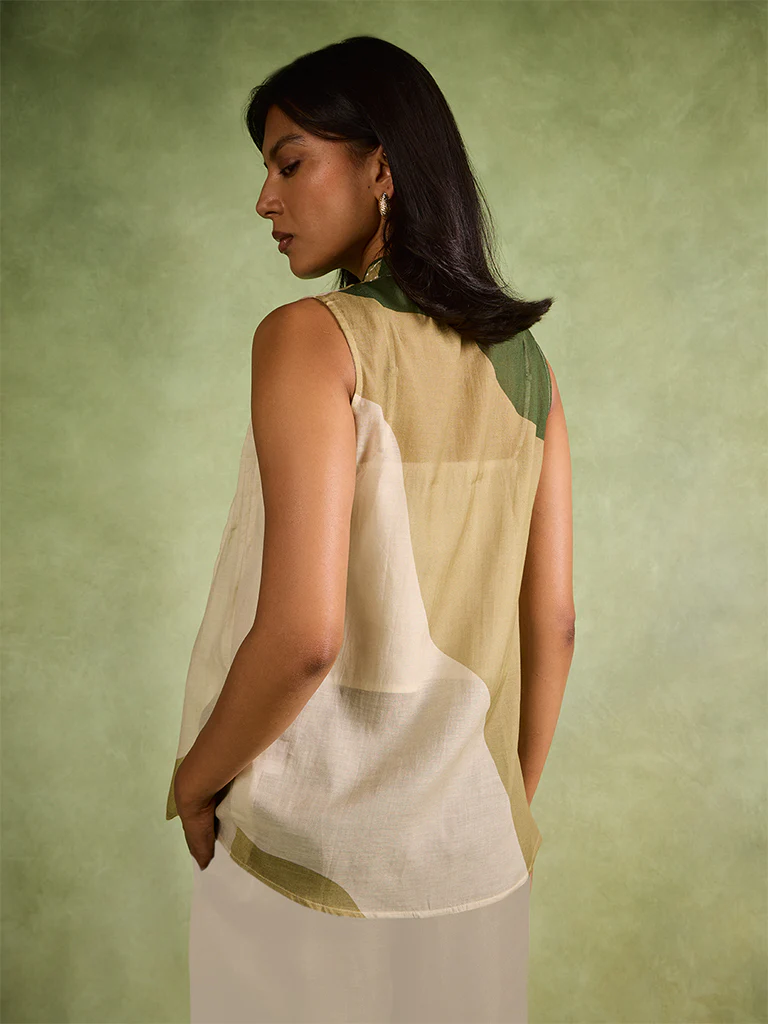 Pintuck Detail Top, Camisole and Pants Set – Green - Image 4