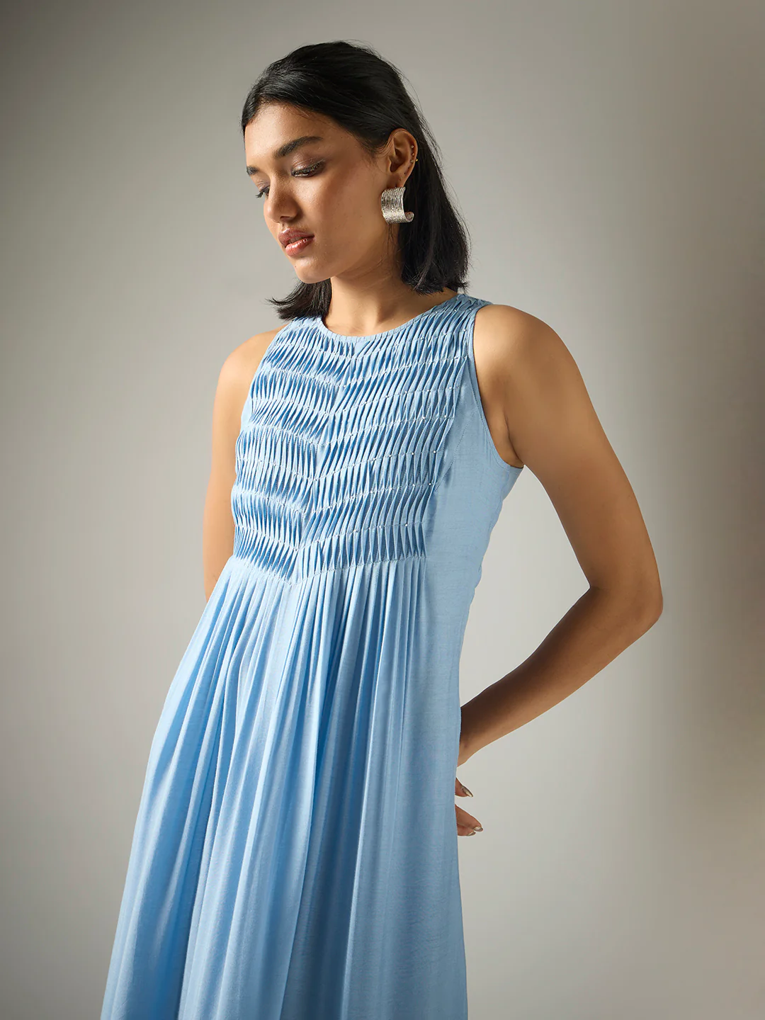 Pintuck Maxi Dress Blue - Image 2