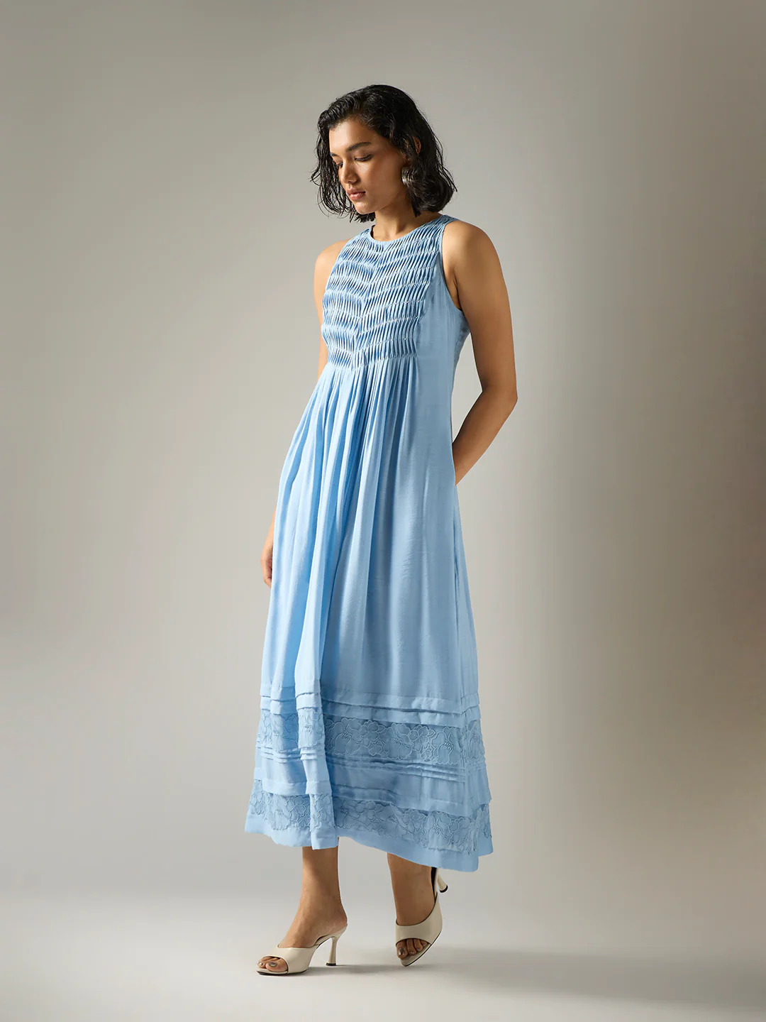 Pintuck Maxi Dress Blue - Image 4