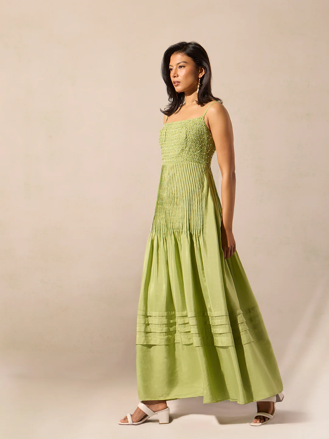 Pintuck Maxi Dress - Green - Image 2