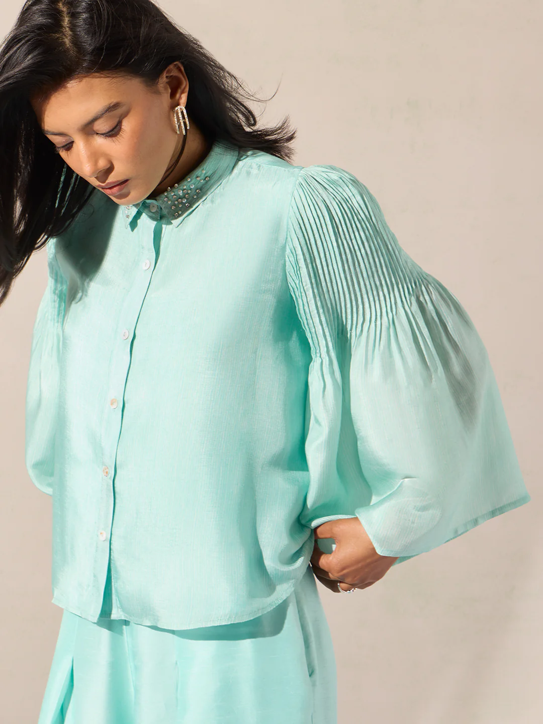 Pintuck Top - Blue - Image 2