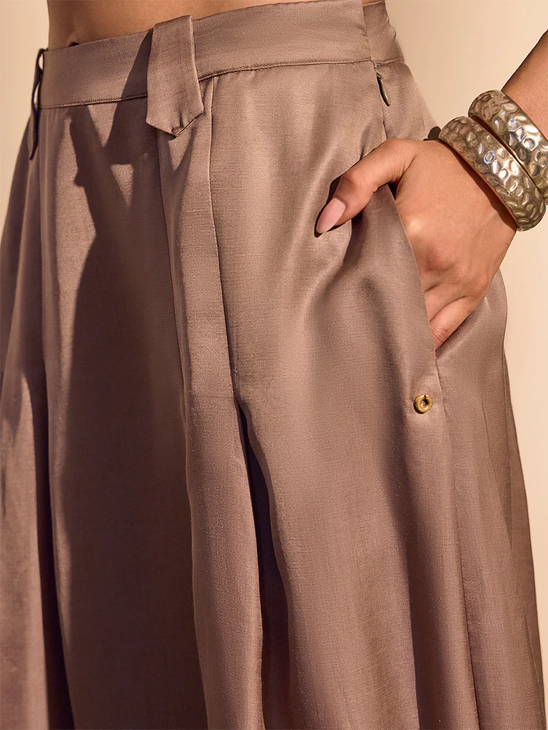 Pleated Midi Skirt – Brown - Image 5