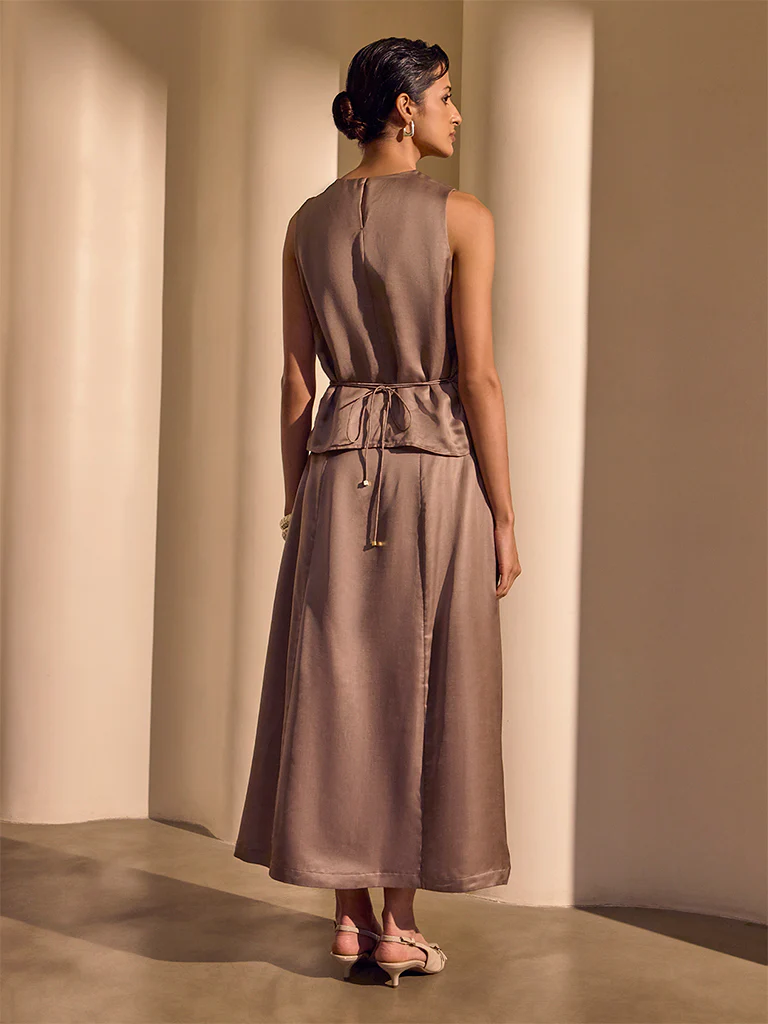 Pleated Midi Skirt – Brown - Image 6