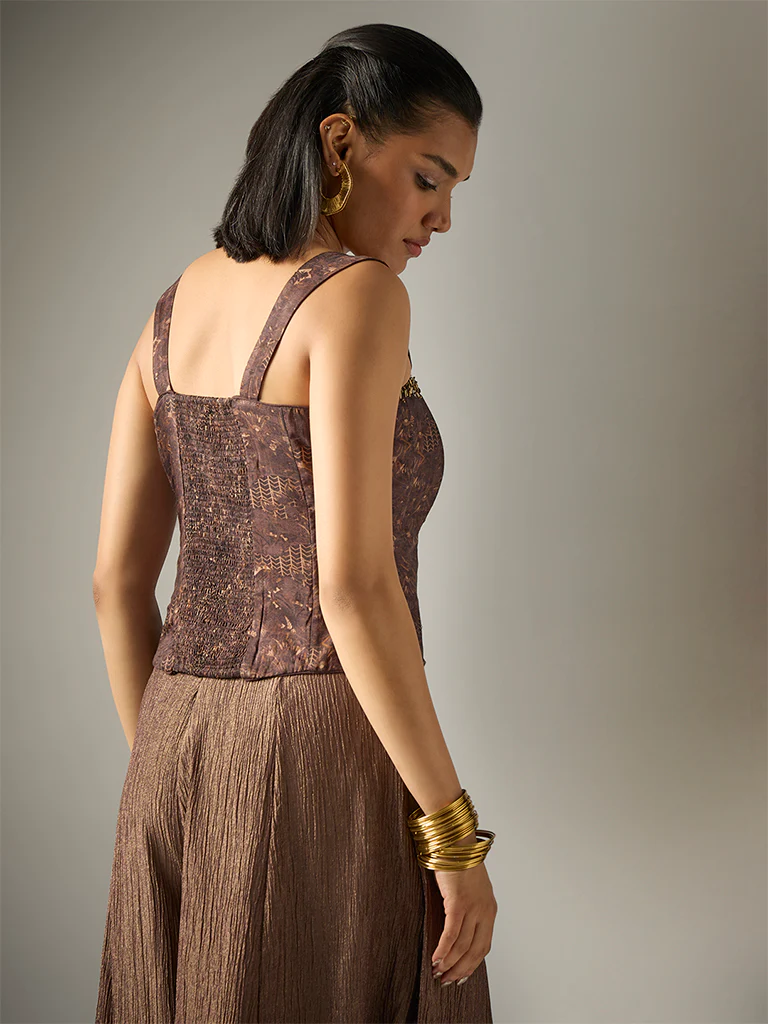 Printed Corset Top – Brown - Image 4