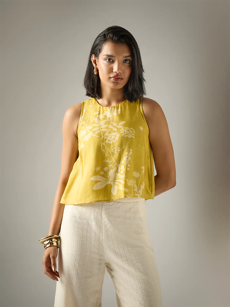 Printed Crop Top – Yellow