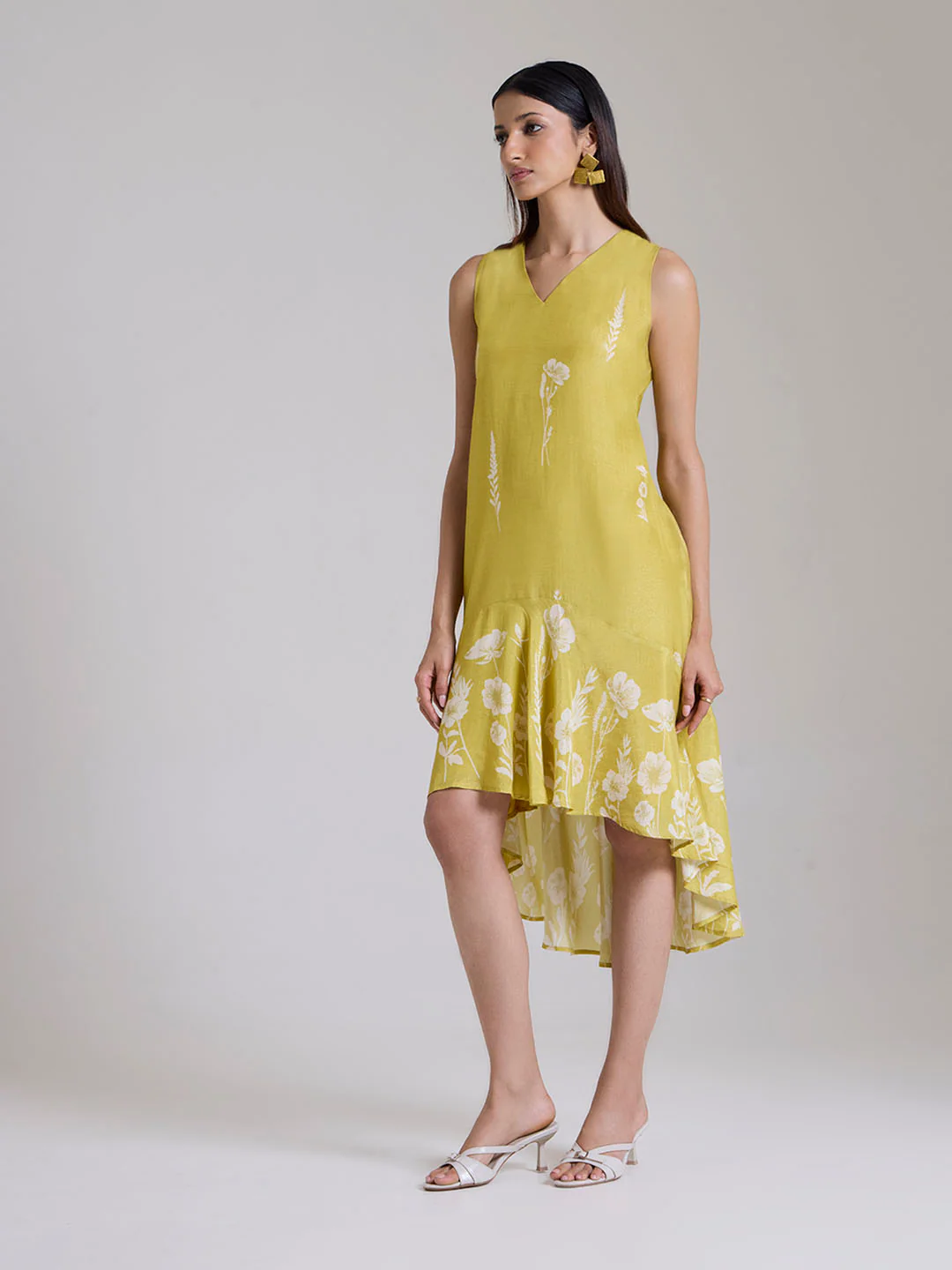 Printed High-Low Dress - Yellow - Image 2