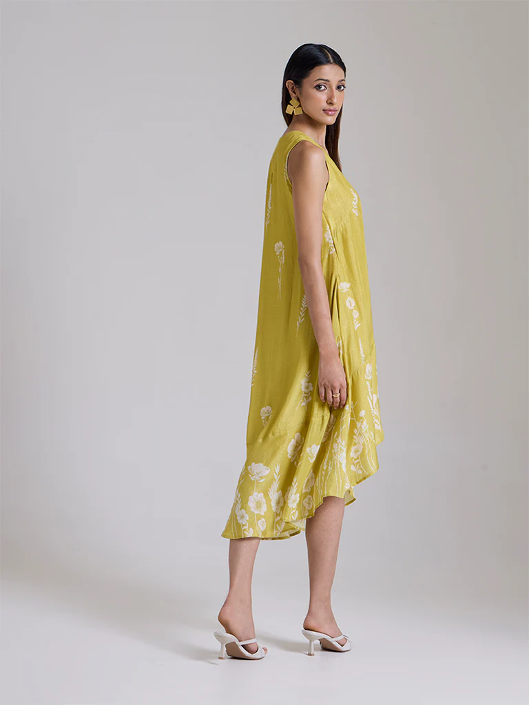 Printed High-Low Dress - Yellow - Image 7
