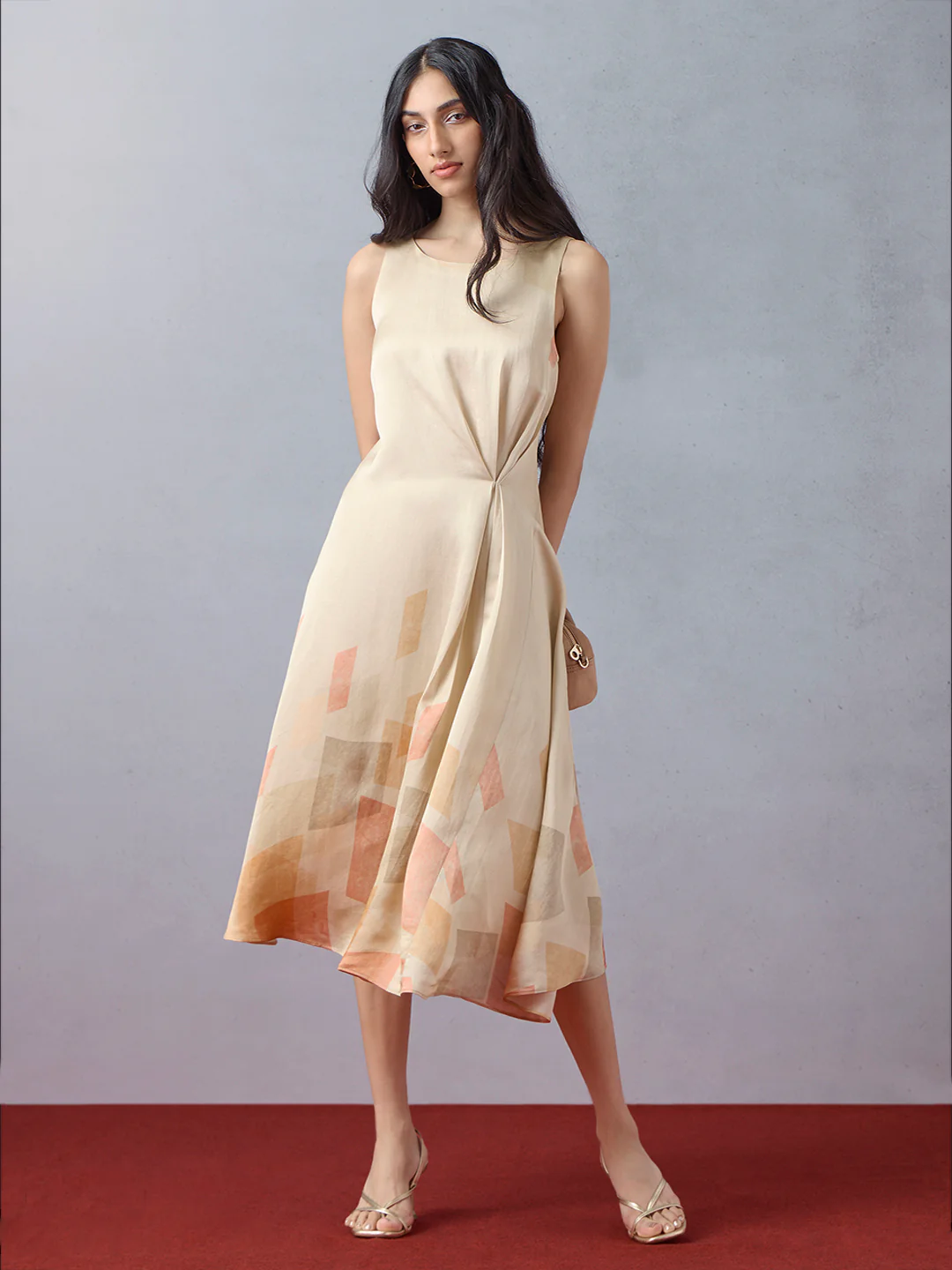 Printed Midi Dress - Beige - Image 2
