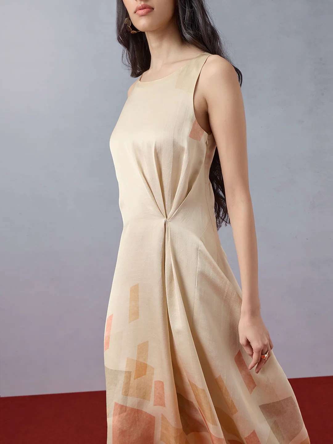 Printed Midi Dress - Beige - Image 3