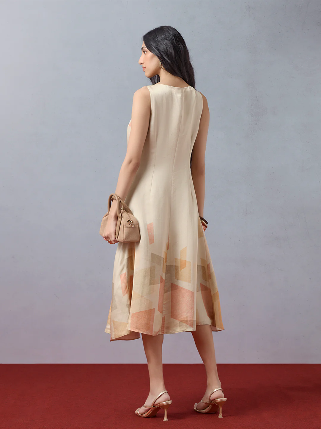 Printed Midi Dress - Beige - Image 5