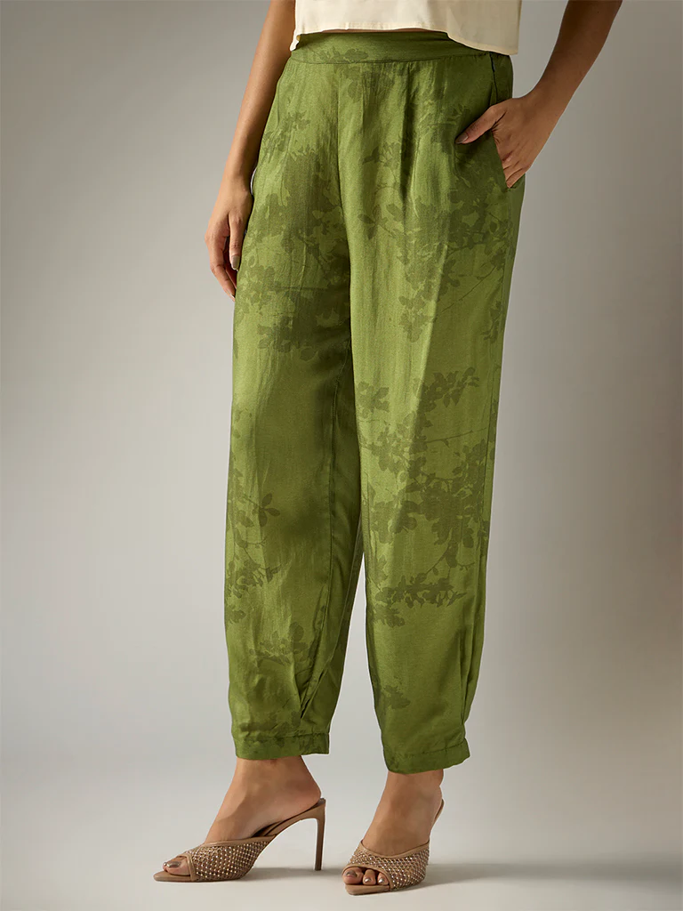 Printed Tapered Pants – Green