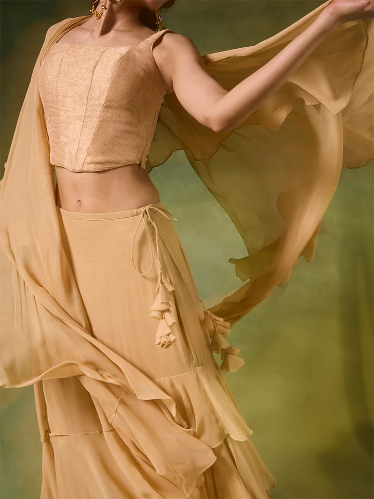 Ruffled Saree Set – Gold - Image 3