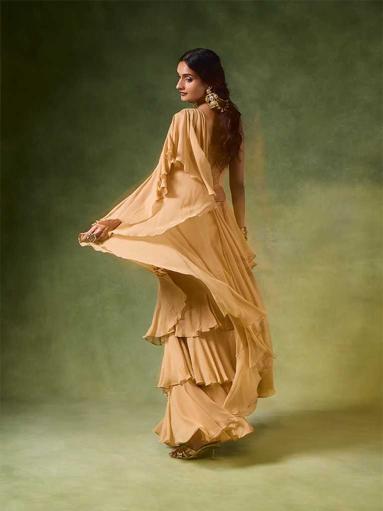 Ruffled Saree Set – Gold - Image 4