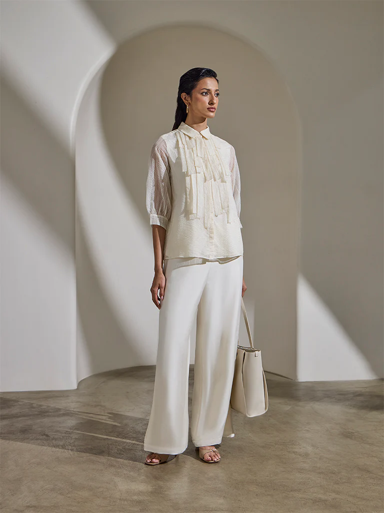 Seersucker Striped Blouse - Off-White